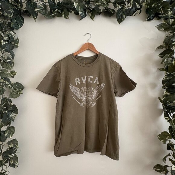 RVCA Graphic Scoop Neck Short Sleeve Shirt Green Men’s Size M - Picture 1 of 6